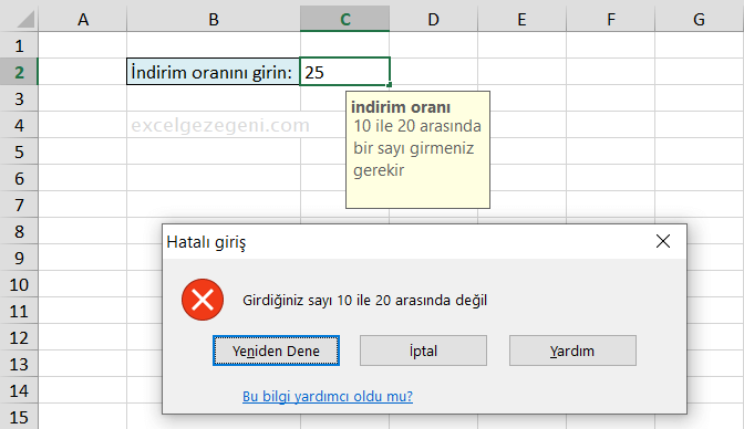 Veri Doğrulama - Excel Gezegeni Veri Doğrulama