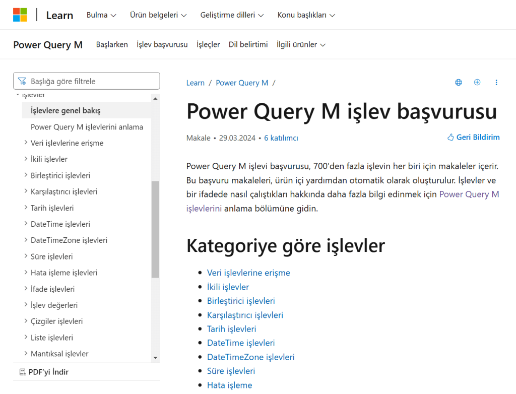 M Dili Fonksiyon Listesi - Excel Gezegeni M dili fonksiyon listesi: