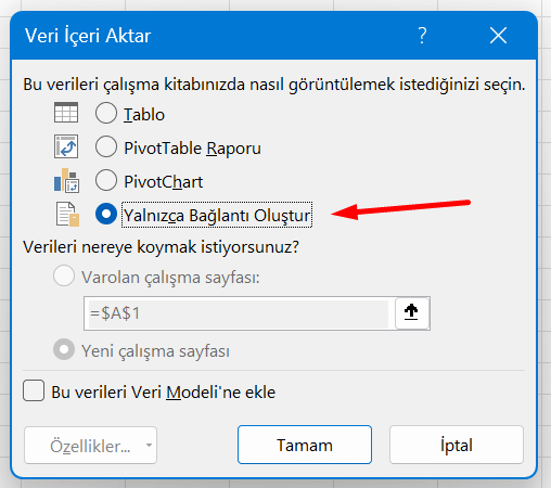 Veri Ekleme - Excel Gezegeni Bağlantı oluşturulur: